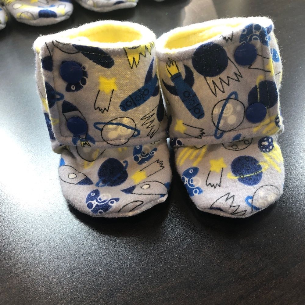 Space themed 6 month baby booties